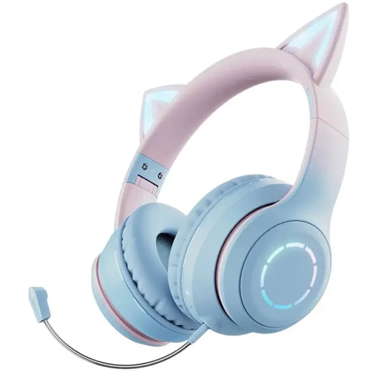 BT029C RGB Dual Modes Cat Ear Wireless Bluetooth Headphone - Blue - Apple Accessories