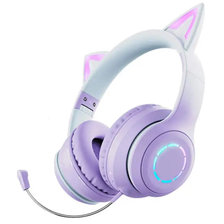 BT029C RGB Dual Modes Cat Ear Wireless Bluetooth Headphone - Purple - Apple Accessories