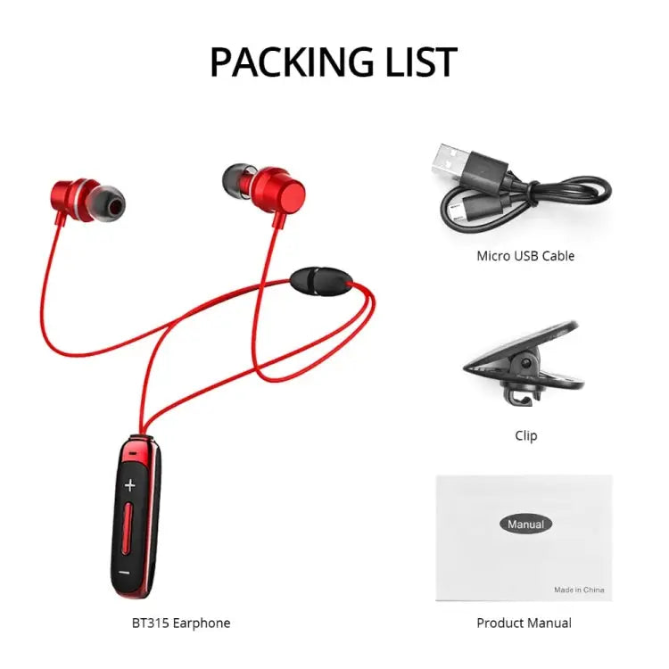 BT315 Sport Bluetooth Headset Wireless Stereo Earphone Bluetooth 4.1 Earpiece With Mic Sport Bass Magnetic Necklace