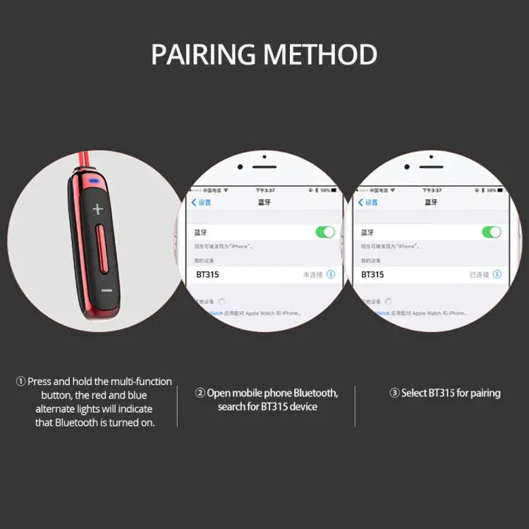 BT315 Sport Bluetooth Headset Wireless Stereo Earphone Bluetooth 4.1 Earpiece With Mic Sport Bass Magnetic Necklace
