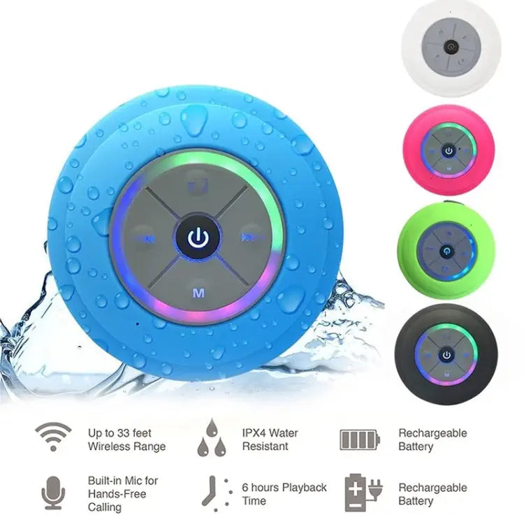 BTS-08 Wireless Bluetooth Speaker Waterproof Led FM Radio Subwoofer Bluetooth Column TF Card Suction Cup Mini Shower