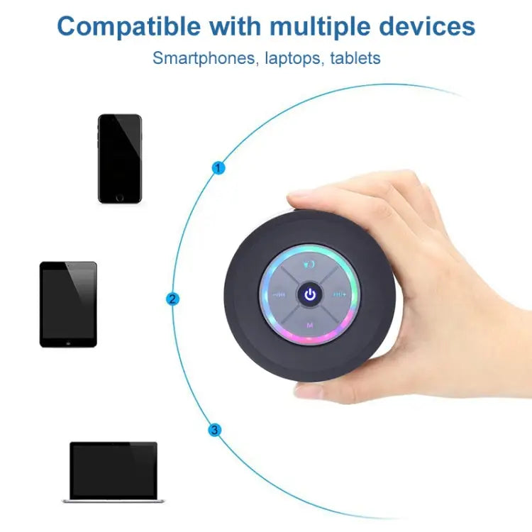 BTS-08 Wireless Bluetooth Speaker Waterproof Led FM Radio Subwoofer Bluetooth Column TF Card Suction Cup Mini Shower