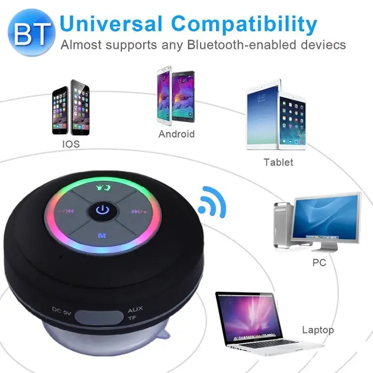 BTS-08 Wireless Bluetooth Speaker Waterproof Led FM Radio Subwoofer Bluetooth Column TF Card Suction Cup Mini Shower