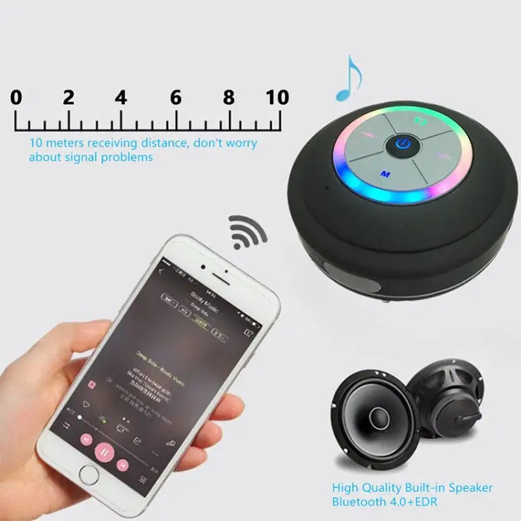 BTS-08 Wireless Bluetooth Speaker Waterproof Led FM Radio Subwoofer Bluetooth Column TF Card Suction Cup Mini Shower