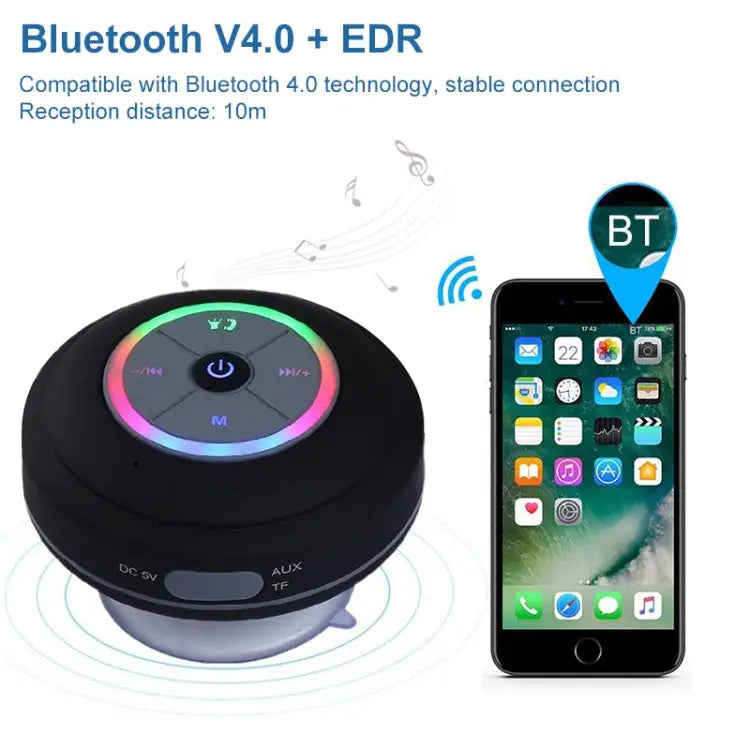 BTS-08 Wireless Bluetooth Speaker Waterproof Led FM Radio Subwoofer Bluetooth Column TF Card Suction Cup Mini Shower