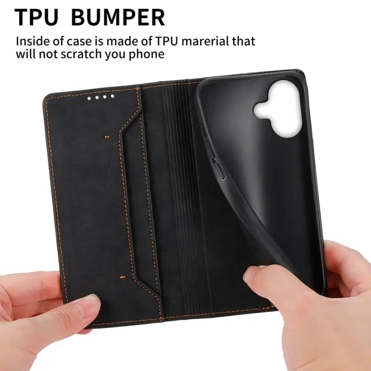 Business Solid Color Magnetic RFID Leather Phone Case For iPhone 16 - Apple Accessories