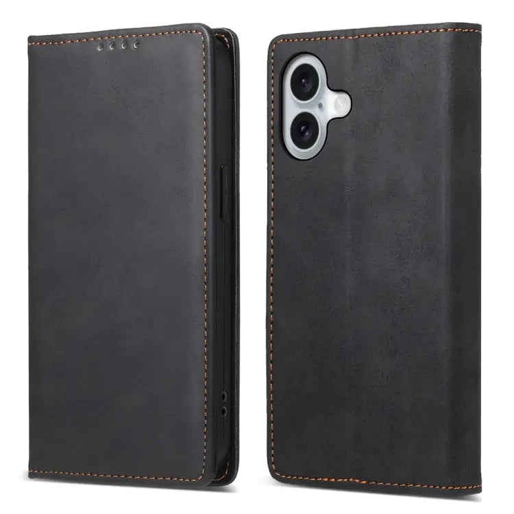 Business Solid Color Magnetic RFID Leather Phone Case For iPhone 16 - For iPhone 16 / Black - Apple Accessories