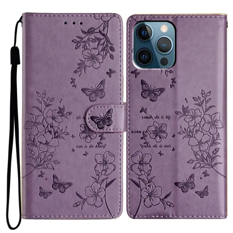 Butterflies and Flowers Leather Phone Case For iPhone 13 For iPhone 13 mini For iPhone 12 / 12 Pro For iPhone 12 Pro