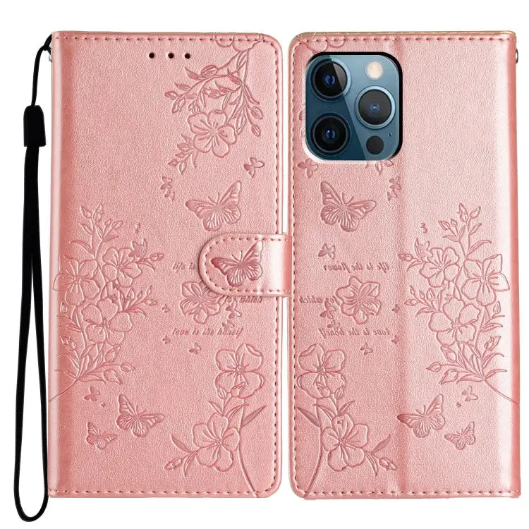 Butterflies and Flowers Leather Phone Case For iPhone 13 For iPhone 13 mini For iPhone 12 / 12 Pro For iPhone 12 Pro