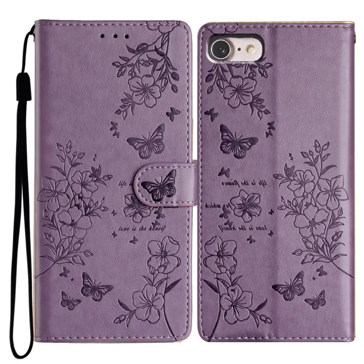 Butterflies and Flowers Leather Phone Case For iPhone 14 Pro Max For iPhone SE 2022 / SE 2020 For iPhone 13 Pro Max