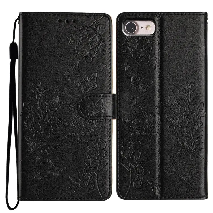 Butterflies and Flowers Leather Phone Case For iPhone 14 Pro Max For iPhone SE 2022 / SE 2020 For iPhone 13 Pro Max
