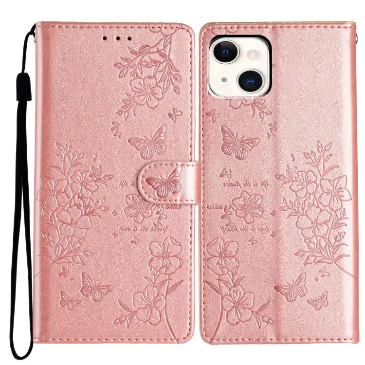 Butterflies and Flowers Leather Phone Case For iPhone 16 For iPhone 15 Pro Max For iPhone 15 Pro For iPhone 15 Plus