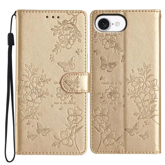 Butterflies and Flowers Leather Phone Case For iPhone 16e For iPhone 16 Pro Max For iPhone 16 Pro For iPhone 16 Plus
