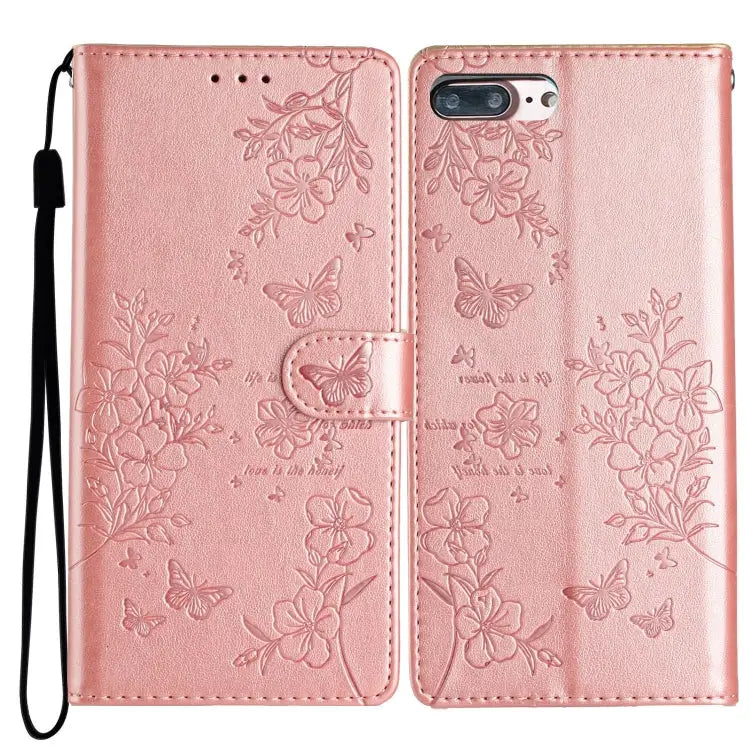 Butterflies and Flowers Leather Phone Case For iPhone XS / X For iPhone XR For iPhone XS Max For iPhone 8 Plus / 7 Plus
