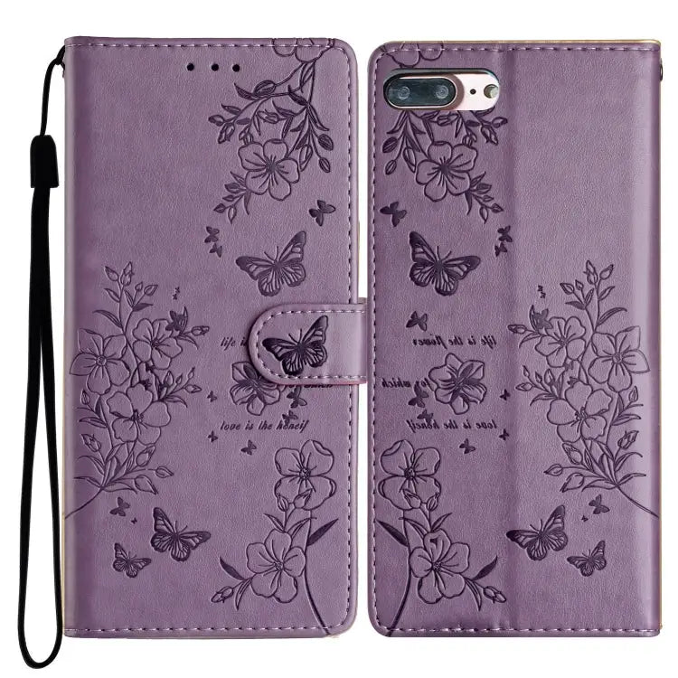 Butterflies and Flowers Leather Phone Case For iPhone XS / X For iPhone XR For iPhone XS Max For iPhone 8 Plus / 7 Plus