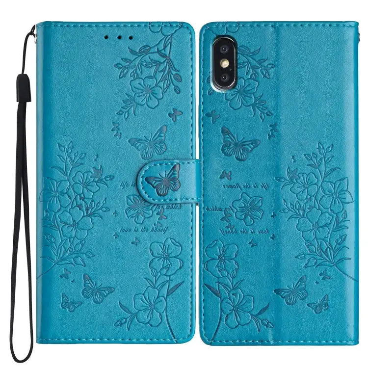Butterflies and Flowers Leather Phone Case For iPhone XS / X For iPhone XR For iPhone XS Max For iPhone 8 Plus / 7 Plus