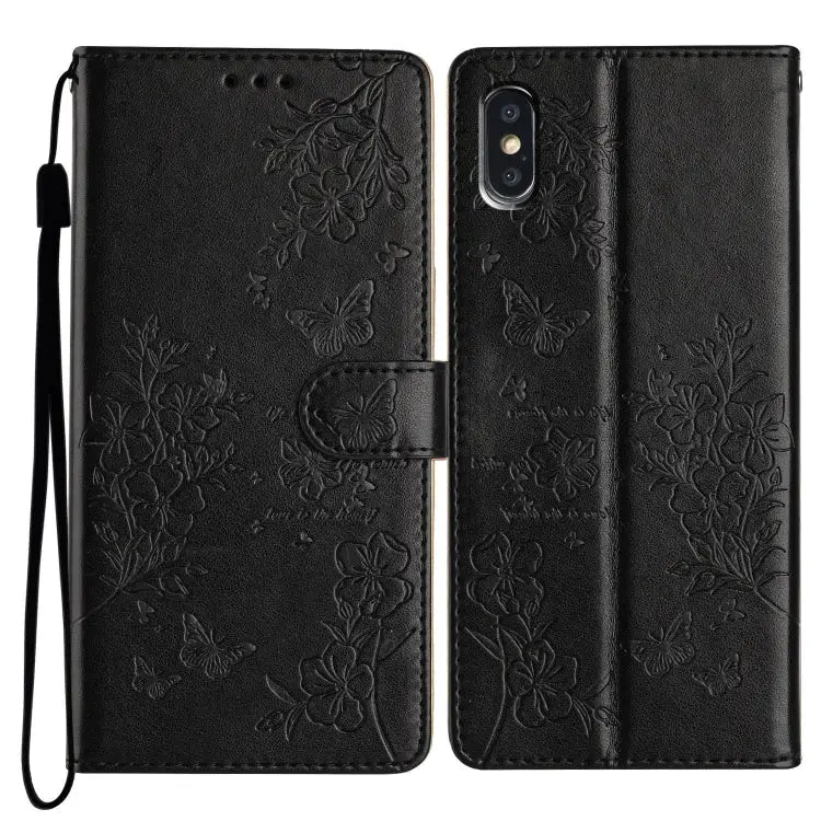 Butterflies and Flowers Leather Phone Case For iPhone XS / X For iPhone XR For iPhone XS Max For iPhone 8 Plus / 7 Plus