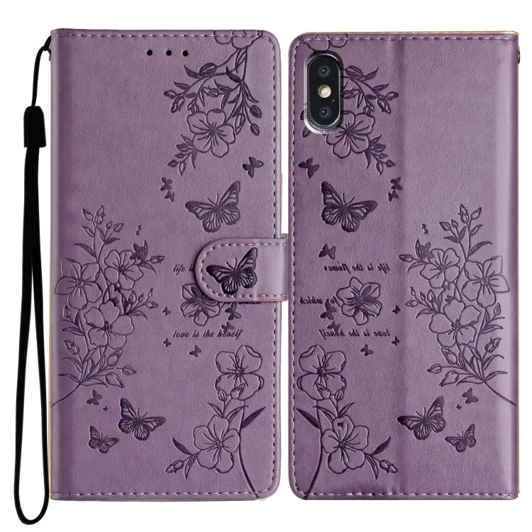 Butterflies and Flowers Leather Phone Case For iPhone XS / X For iPhone XR For iPhone XS Max For iPhone 8 Plus / 7 Plus