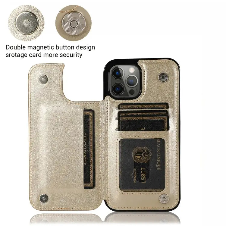 Butterflies Flowers Double Buckle PU + TPU Protective Case with Holder & Card Slots & Photo Frame For iPhone 12 Pro Max