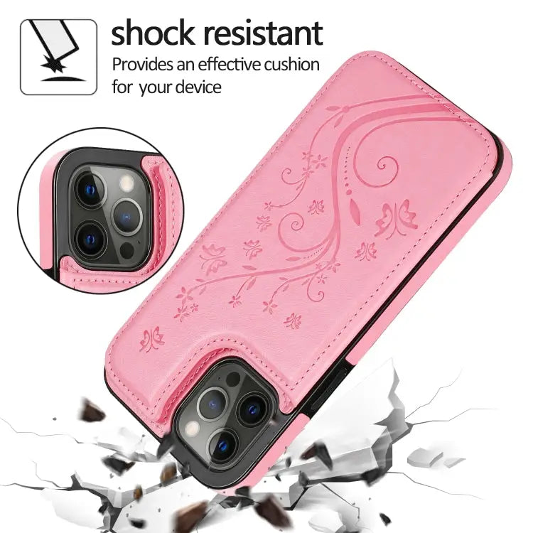 Butterflies Flowers Double Buckle PU + TPU Protective Case with Holder & Card Slots & Photo Frame For iPhone 12 Pro Max