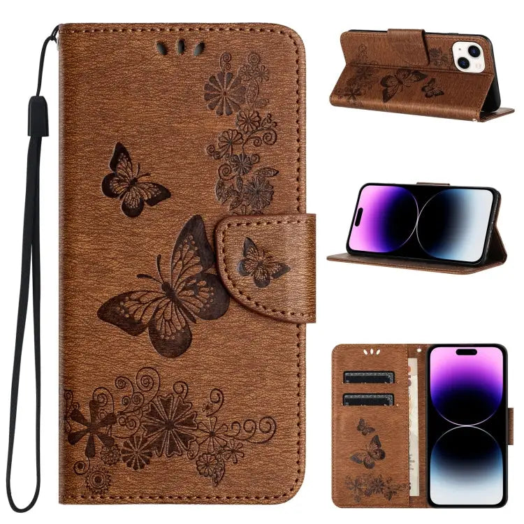 Butterfly Embossed Flip Leather Phone Case For iPhone 15 Pro For iPhone 15 Plus For iPhone 15 - For iPhone 15 Plus