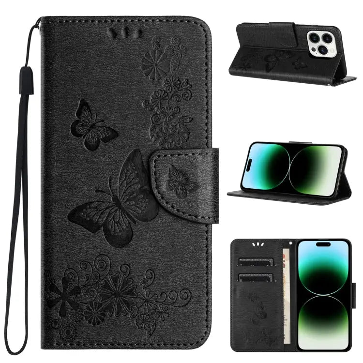 Butterfly Embossed Flip Leather Phone Case For iPhone 15 Pro For iPhone 15 Plus For iPhone 15 - For iPhone 15 Pro