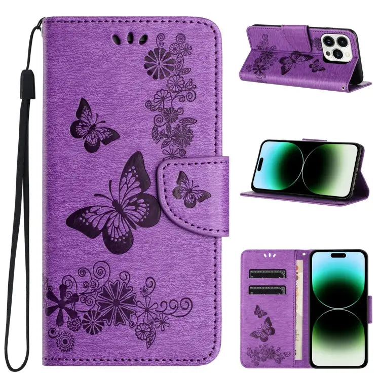 Butterfly Embossed Flip Leather Phone Case For iPhone 15 Pro For iPhone 15 Plus For iPhone 15 - For iPhone 15 Pro