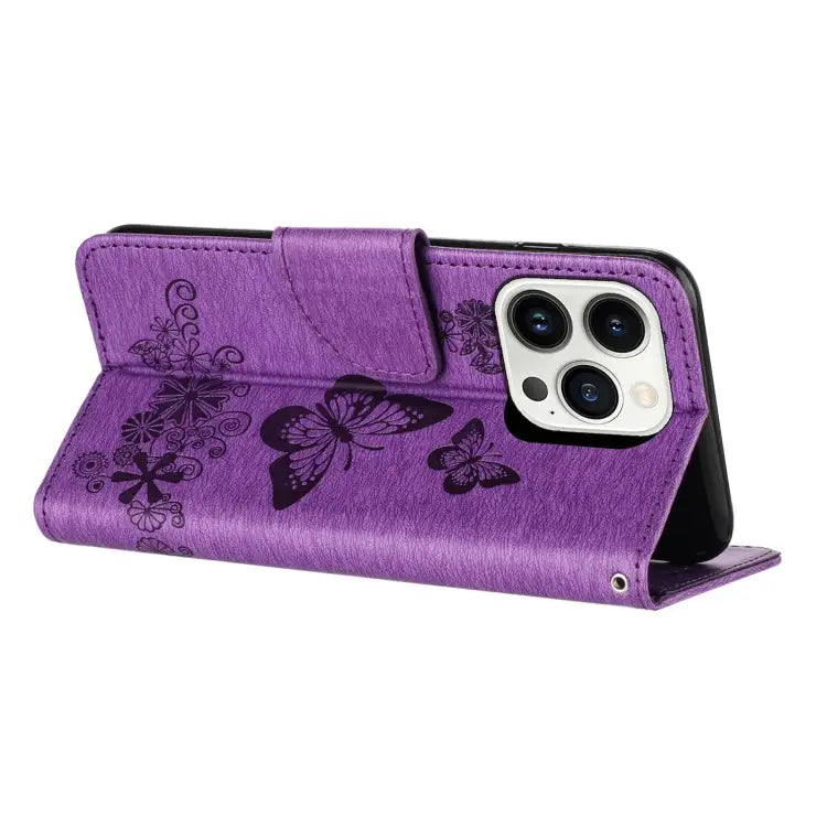 Butterfly Embossed Flip Leather Phone Case For iPhone 15 Pro For iPhone 15 Plus For iPhone 15 - Apple Accessories