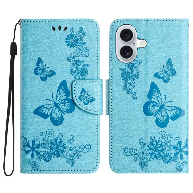 Butterfly Embossed Flip Leather Phone Case For iPhone 16 Plus For iPhone 16 For iPhone 15 Pro Max - For iPhone 16