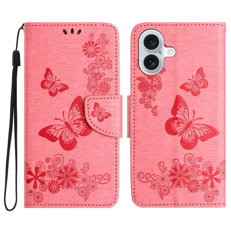 Butterfly Embossed Flip Leather Phone Case For iPhone 16 Plus For iPhone 16 For iPhone 15 Pro Max - For iPhone 16 Plus