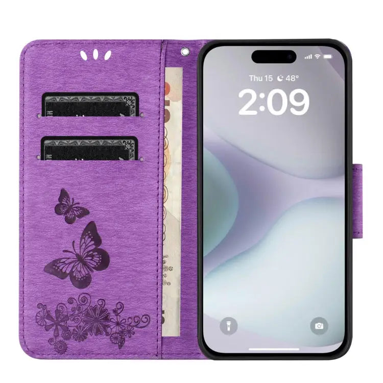 Butterfly Embossed Flip Leather Phone Case For iPhone 16 Plus For iPhone 16 For iPhone 15 Pro Max - Apple Accessories
