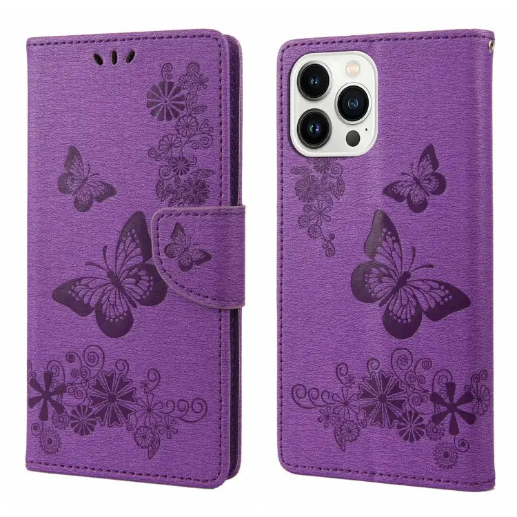 Butterfly Embossed Horizontal Flip Leather Phone Case For iPhone 14 For iPhone 14 Plus For iPhone 14 Pro - For iPhone