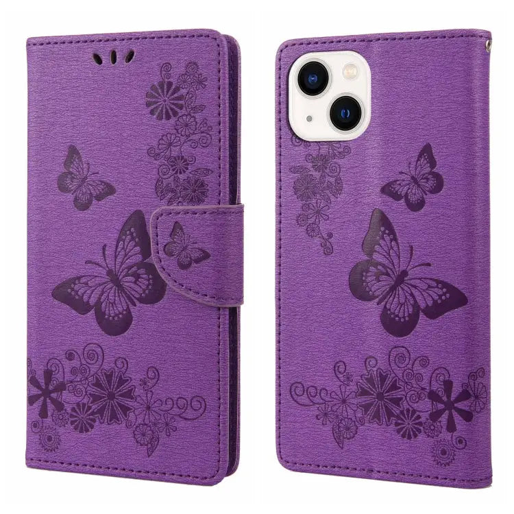 Butterfly Embossed Horizontal Flip Leather Phone Case For iPhone 14 For iPhone 14 Plus For iPhone 14 Pro - For iPhone