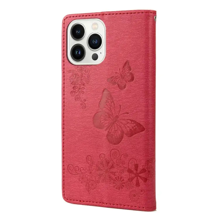Butterfly Embossed Horizontal Flip Leather Phone Case For iPhone 14 Pro Max - Apple Accessories