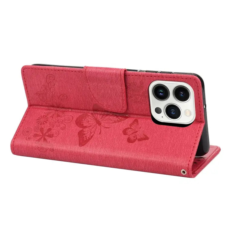 Butterfly Embossed Horizontal Flip Leather Phone Case For iPhone 14 Pro Max - Apple Accessories