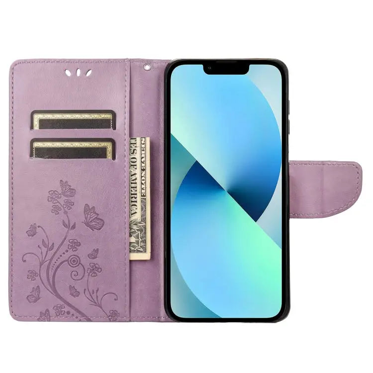 Butterfly Flower Pattern Flip Leather Phone Case For iPhone 14 For iPhone 14 Plus For iPhone 14 Pro - Apple Accessories