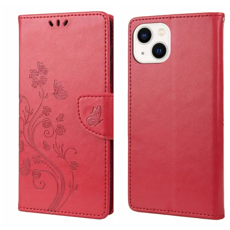 Butterfly Flower Pattern Flip Leather Phone Case For iPhone 14 For iPhone 14 Plus For iPhone 14 Pro - For iPhone 14