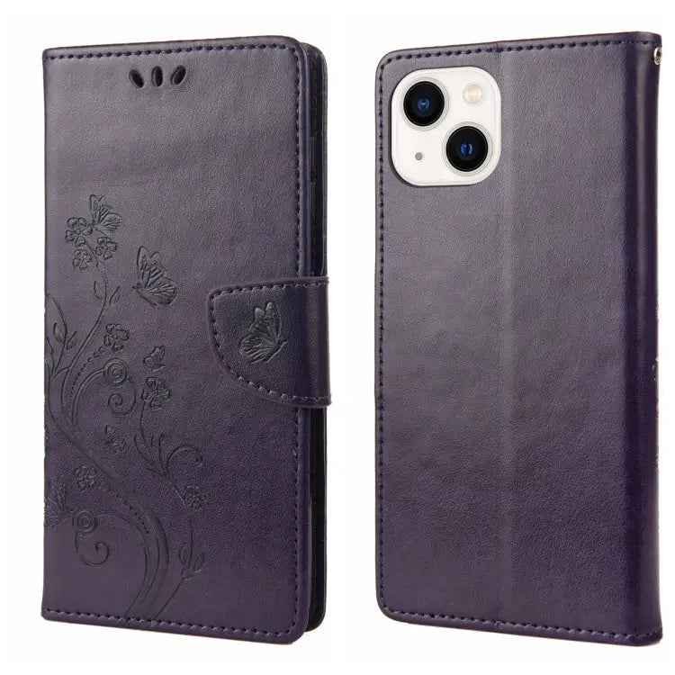Butterfly Flower Pattern Flip Leather Phone Case For iPhone 14 For iPhone 14 Plus For iPhone 14 Pro - For iPhone 14