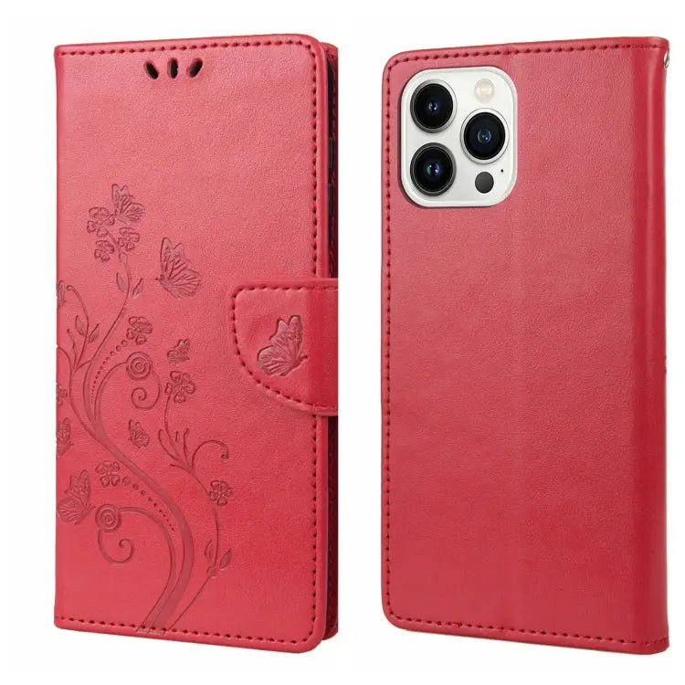 Butterfly Flower Pattern Flip Leather Phone Case For iPhone 14 For iPhone 14 Plus For iPhone 14 Pro - For iPhone 14 Pro
