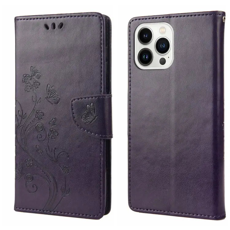 Butterfly Flower Pattern Flip Leather Phone Case For iPhone 14 For iPhone 14 Plus For iPhone 14 Pro - For iPhone 14 Pro