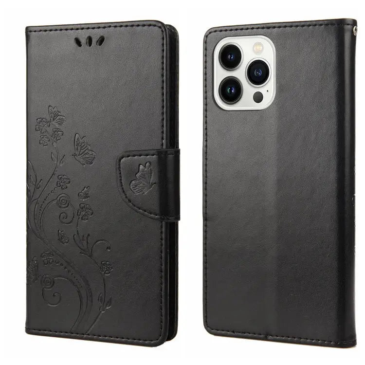 Butterfly Flower Pattern Flip Leather Phone Case For iPhone 14 For iPhone 14 Plus For iPhone 14 Pro - For iPhone 14 Pro
