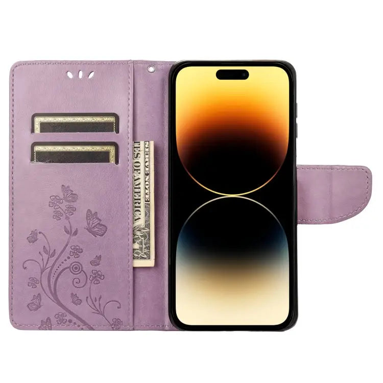 Butterfly Flower Pattern Flip Leather Phone Case For iPhone 14 Pro Max - Apple Accessories