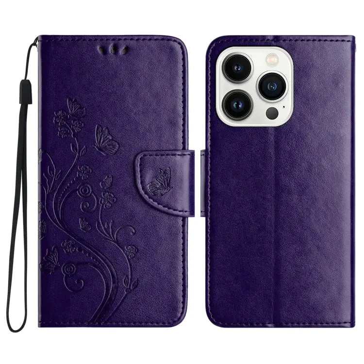 Butterfly Flower Pattern Flip Leather Phone Case For iPhone 15 Pro For iPhone 15 Plus For iPhone 15 - For iPhone 16 Pro