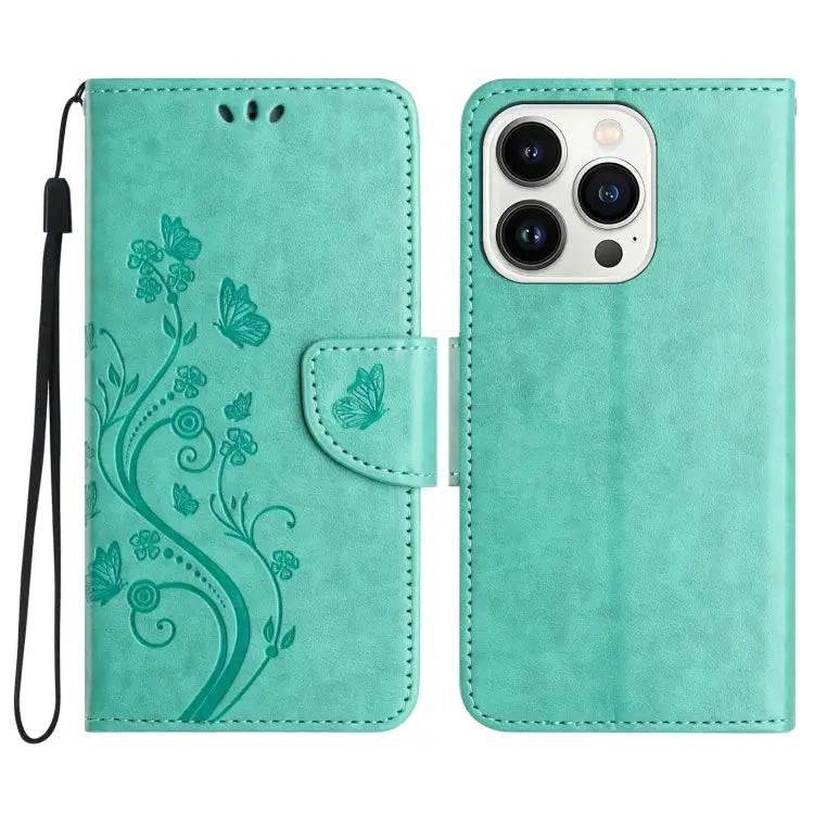 Butterfly Flower Pattern Flip Leather Phone Case For iPhone 15 Pro For iPhone 15 Plus For iPhone 15 - For iPhone 16 Pro