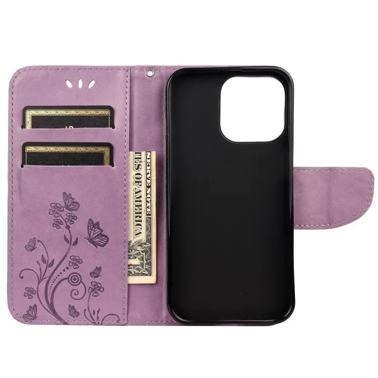 Butterfly Flower Pattern Horizontal Flip Leather Case with Holder & Card Slots & Wallet For iPhone 13 Pro For iPhone 13