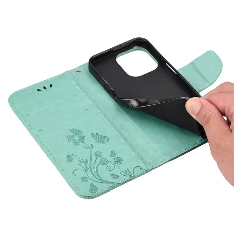 Butterfly Flower Pattern Horizontal Flip Leather Case with Holder & Card Slots & Wallet For iPhone 13 Pro For iPhone 13