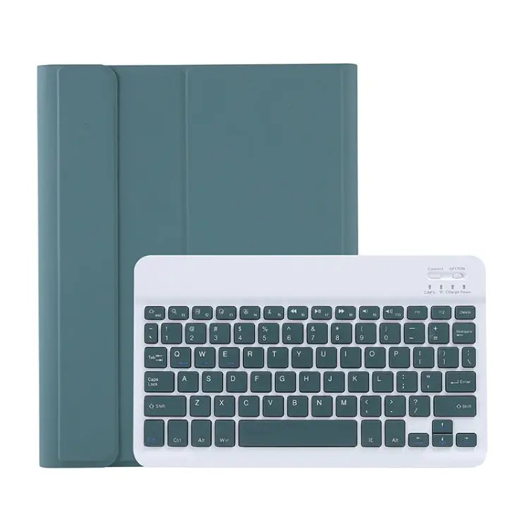 C-098B Candy Color Skin Feel Texture Bluetooth Keyboard Leather Case with Pen Holder C-098B - C-098B / Dark Green