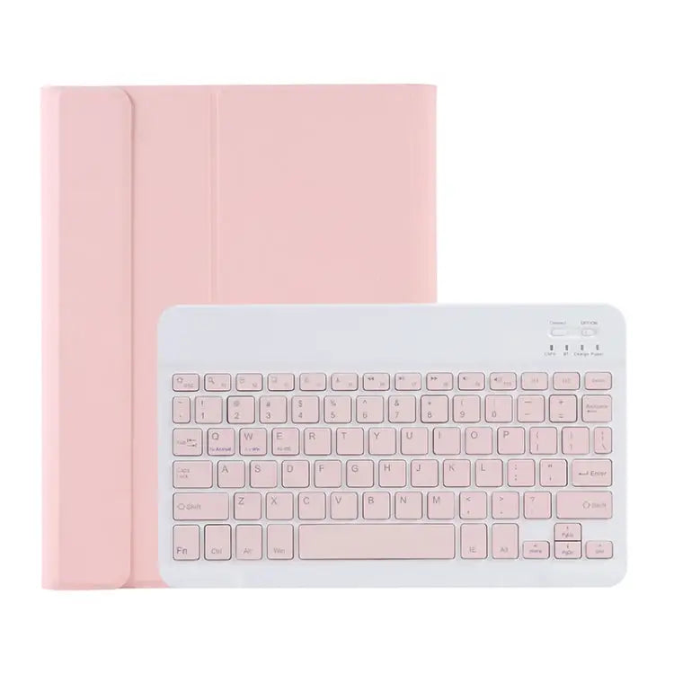 C-098B Candy Color Skin Feel Texture Bluetooth Keyboard Leather Case with Pen Holder C-098B - C-098B / Pink - Apple