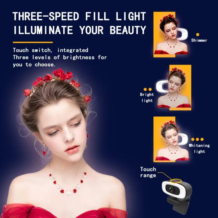 C10 2K HD Without Distortion 360 Degrees Rotate Three-speed Fill Light USB Free Drive Webcams Built-in Sound Clearer