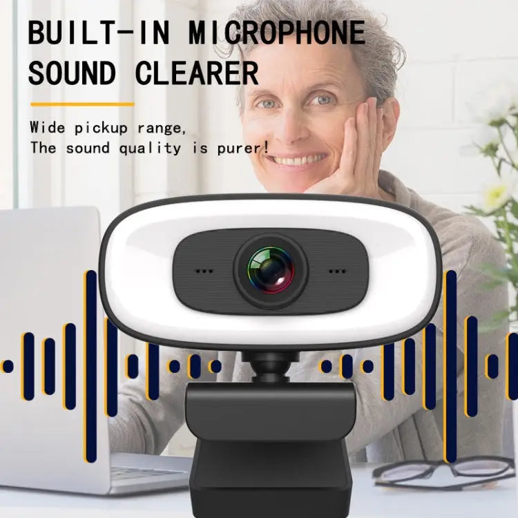 C10 2K HD Without Distortion 360 Degrees Rotate Three-speed Fill Light USB Free Drive Webcams Built-in Sound Clearer
